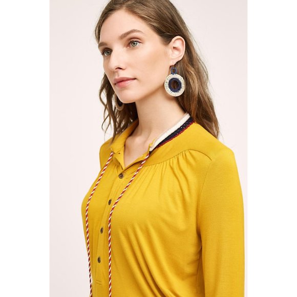 Anthropologie Akemi + Kin Soft Knit Jersey Goldie Blouse Yellow Button Up - Picture 3 of 12